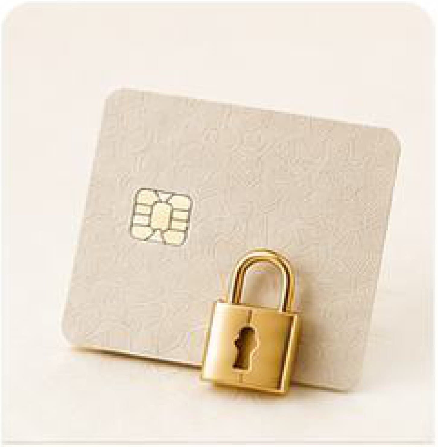 A card with a chip beside a gold padlock