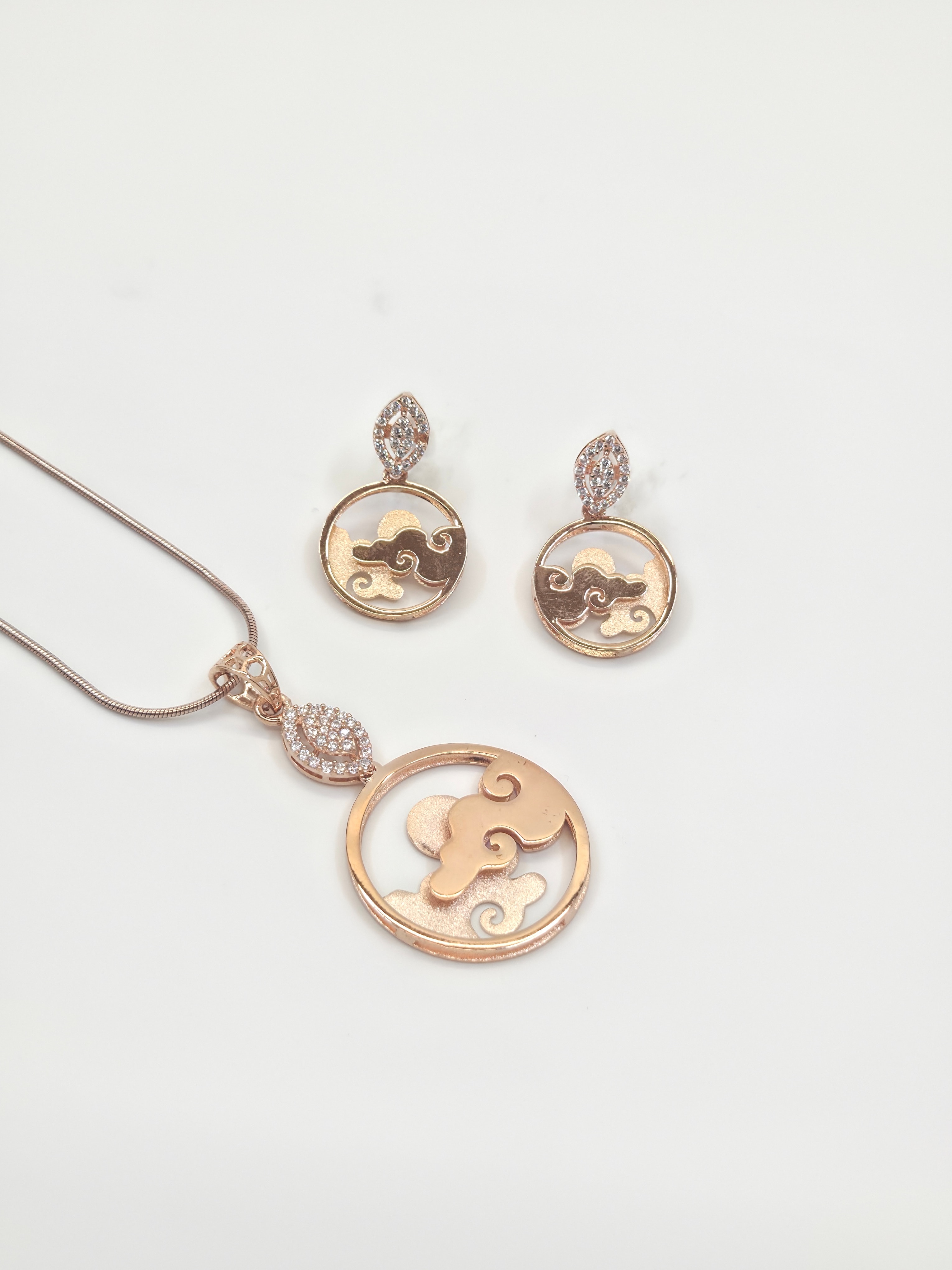 The Celestial White Stone Rose Gold 925 Silver Pendant Set