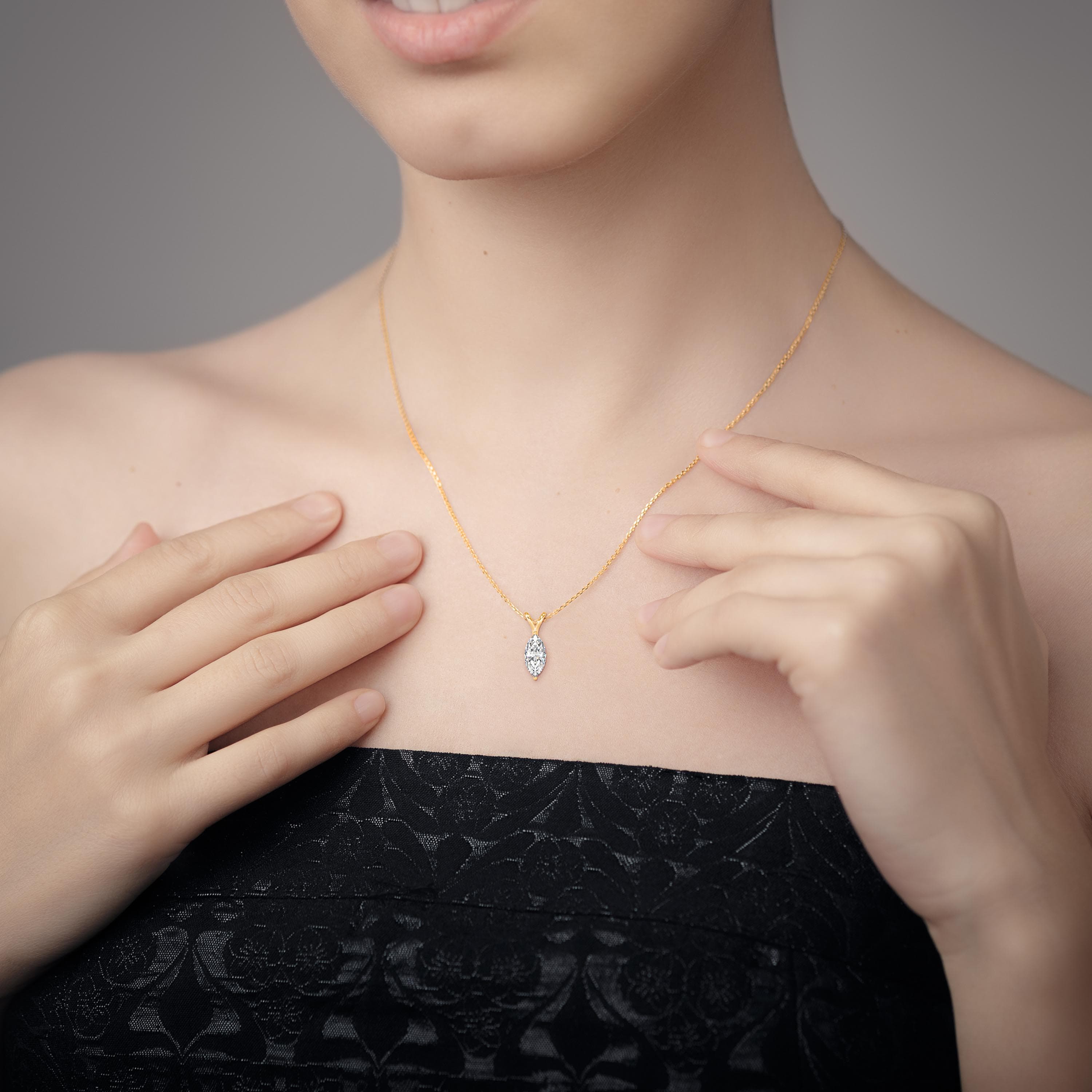 The Lyra Duo-Arm 0.90ct Marquise Solitaire Lab-Grown Diamond Pendant
