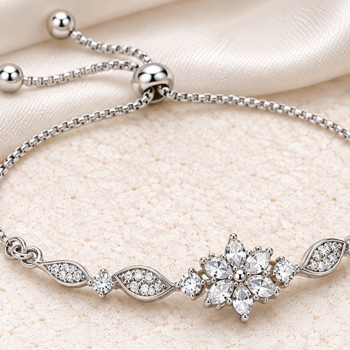 925 Silver Flower Charm Bracelet