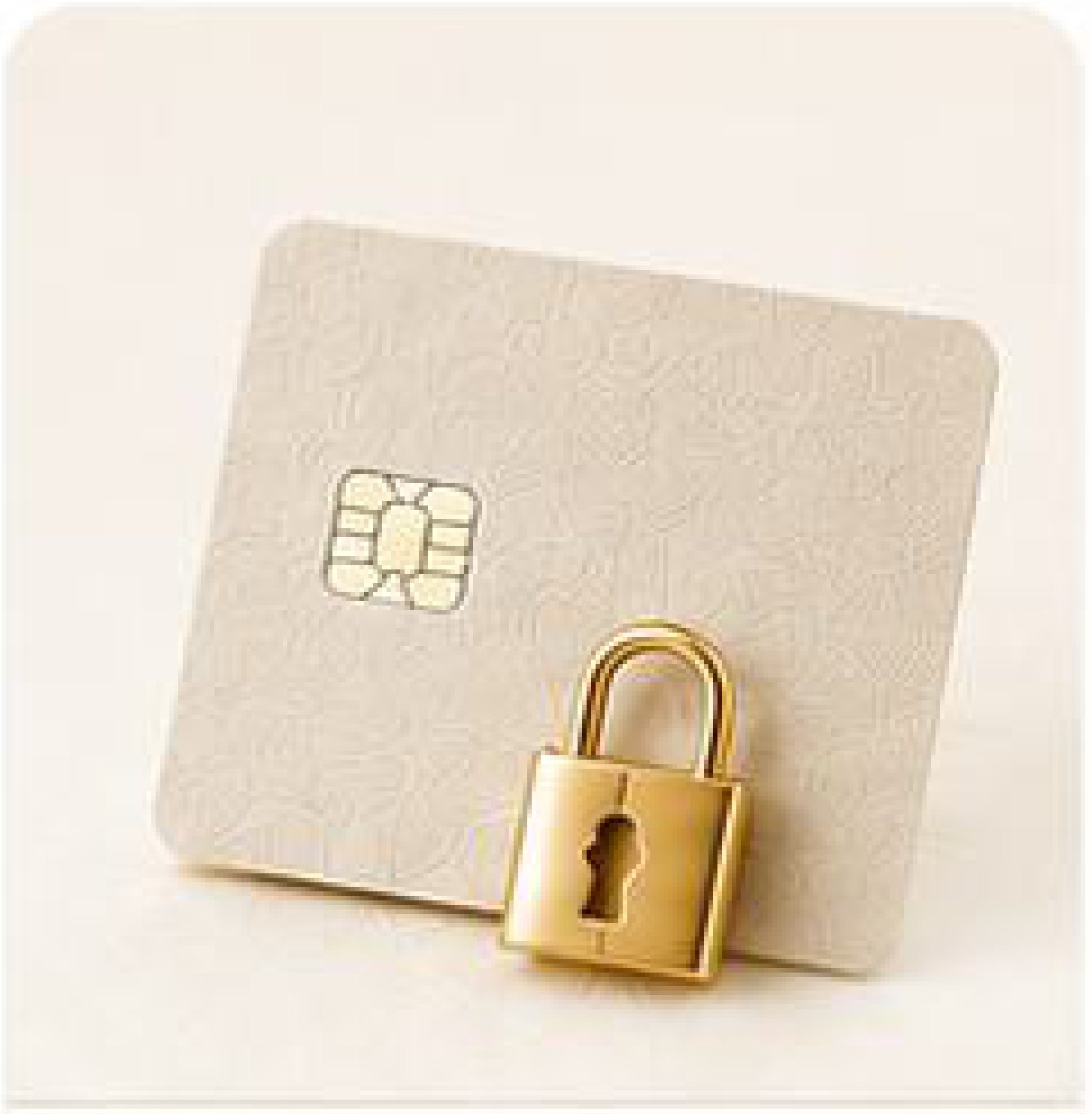 A card with a chip beside a gold padlock